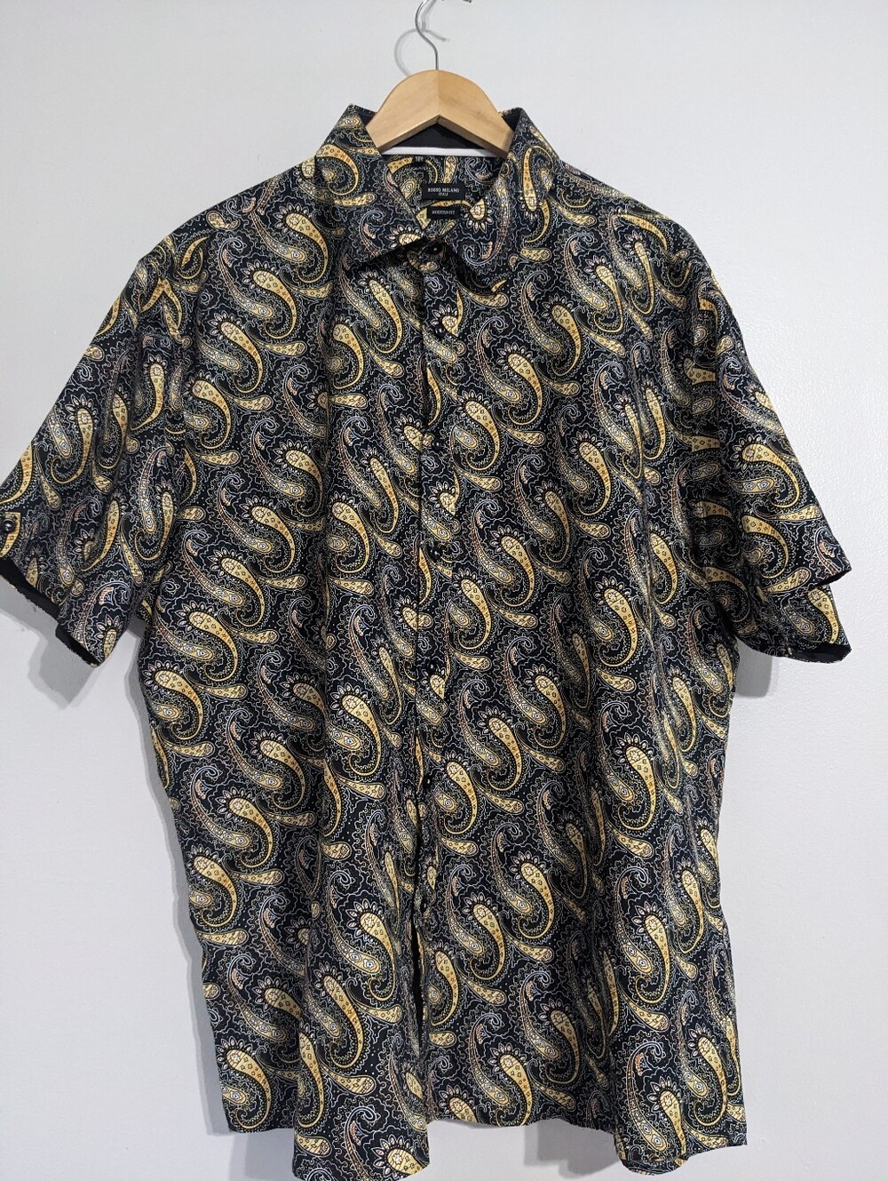 Rosso Milano Italy Shirt Button Down Mens 3XL Short Sleeve Cotton Blend Black
